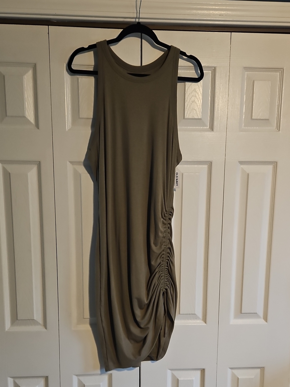 Old Navy Olive Green Sleeveless Midi Dress with Side Ruched Detail